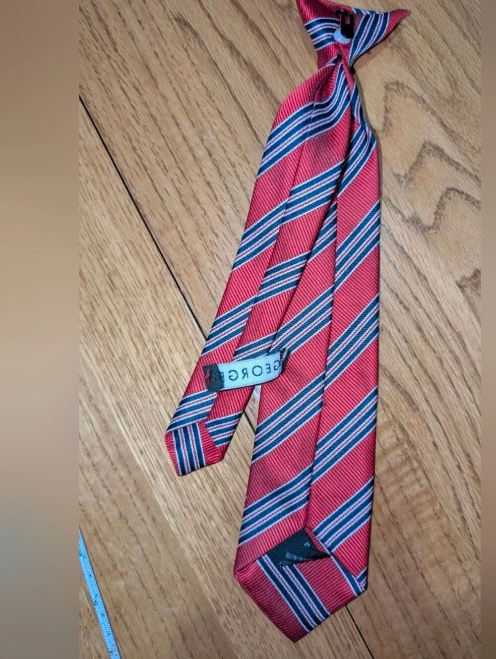 Kids tie red & navy blue 12 in Long , boys clip on tie